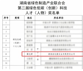 喜訊！譚光輝董事長榮膺“湖南省綠色低碳（創(chuàng)新）十大人物”